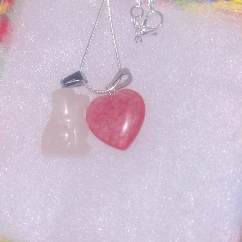 Boho Hippie Rose Quartz Crystal Dog and Heart Sterling Silver Necklace 1…